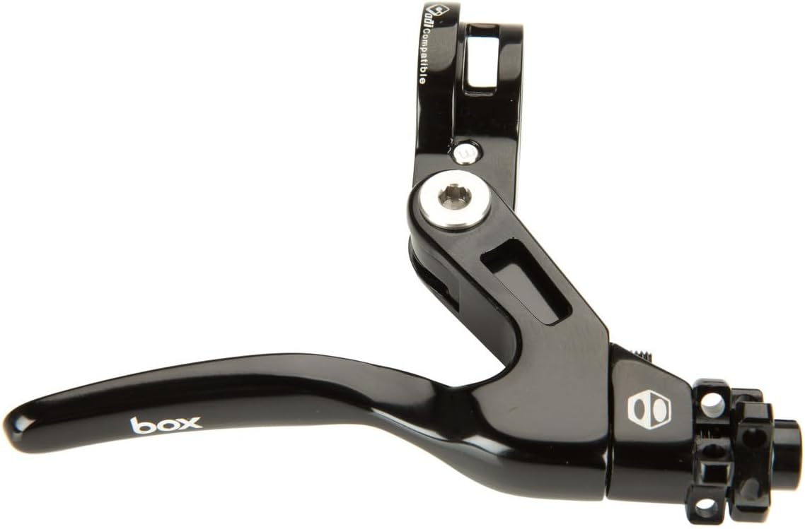 Box One Genius BMX Brake Lever with Clamp Three Cold Forged V-Point Reversible Flip Bicycle Brake Levers Adjustable Reach for Precision Control, Anodized with Laser-Etched Graphics Finish
