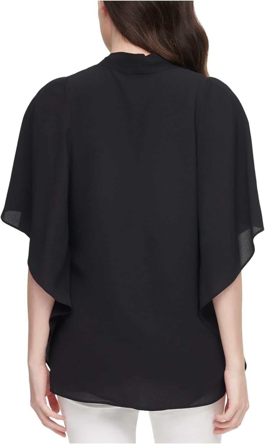Calvin Klein Womens Poncho Draped Pullover Top Black S - Image 2