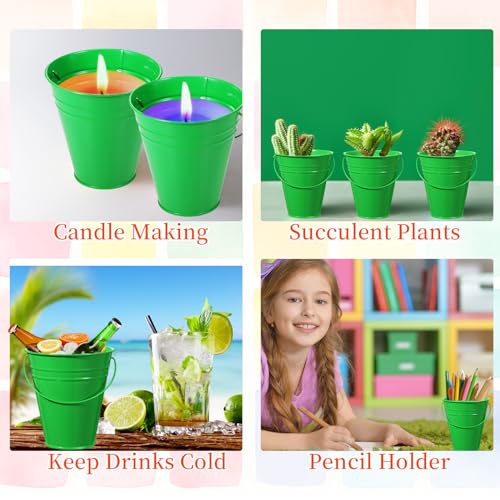Sadnyy 12 Pack Metal Buckets with Handle, Galvanized Bucket 4.5 x 5 Inch Basket Bucket Party Supplies, Crafts for Christmas Halloween Candy Bars Vase Crafts(Green) - Thumbnail 6