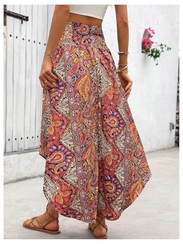 Verdusa Women's Boho High Waisted Floral Long Skirts Flowy Western Hippie Asymmetrical Maxi Skirt2