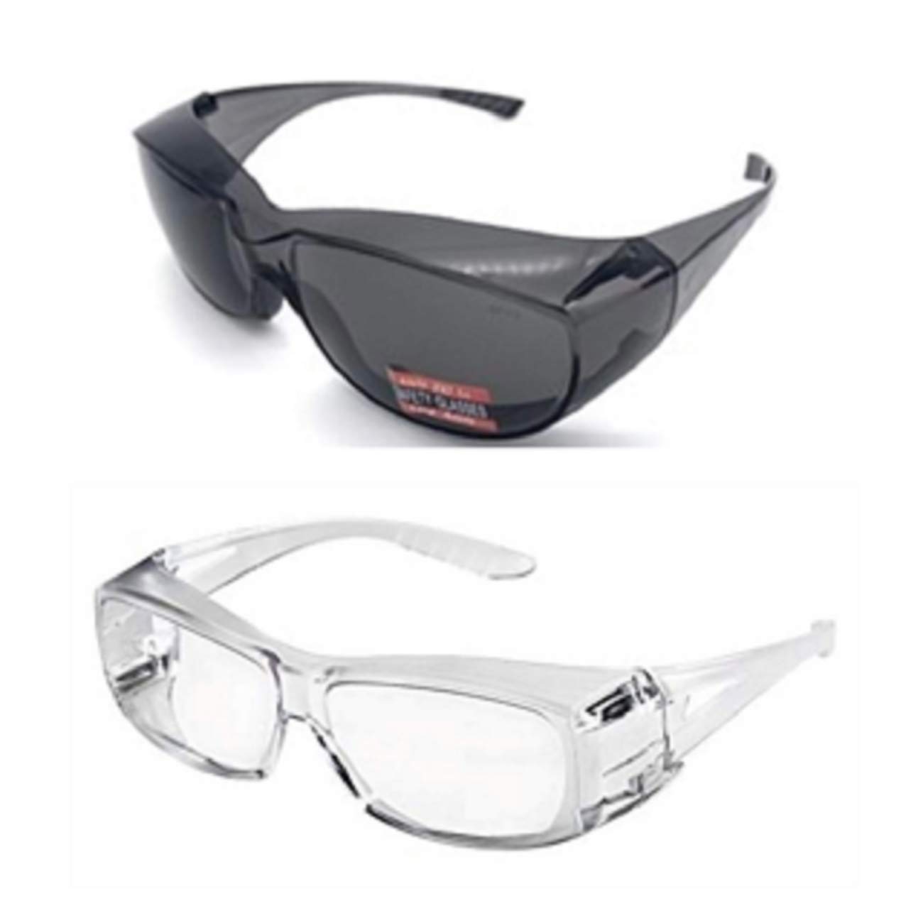 2 Pair Safety Glasses Side Shield ANSI Z87.1 UV Protection Fits Over Glasses