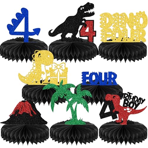 Centros de mesa de dinosaurio para el cuarto cumpleaños y meriendas infantiles temáticas