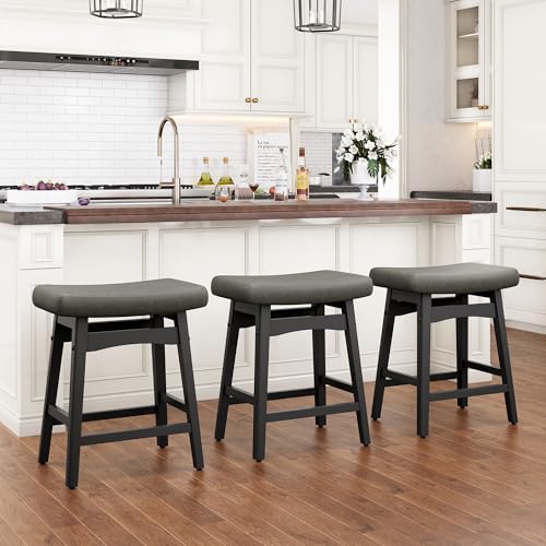 Image of PHI VILLA Counter Height Bar Stools Set of 3, Solid Wood Barstools