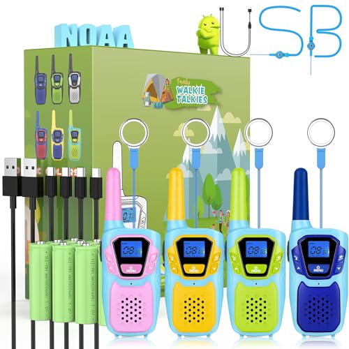 Topsung Walkie Talkies for Kids Long Range Walkie-Talkie for Adults Rechargeable 4 Pack with Lanyard NOAA USB Family Pink 2 Way Radio Toys for 3-12 Year Old Boys Girls Toddlers Camping Skiing