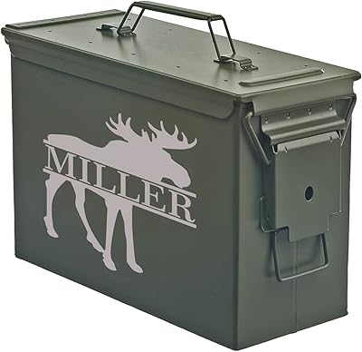 Custom Engraved Ammo Box Metal Ammunition Case Steel Storage Can Personalized Moose Hunting (30 Caliber, Green)