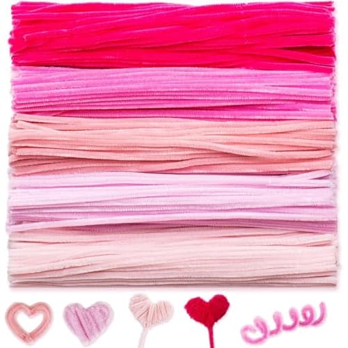 500 Pieces Pink Pipe Cleaners Craft Set, Chenille Stems for Flowers Craft Supplies Fluffy Fuzzy Sticks for DIY Art Projects Creative Gift Wrapping Par