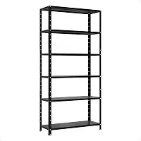 Estante Multiuso Metálica Preta com 6 Prateleiras Reguláveis, Livreiro e Nicho Organizador, Suporta até 30kg por Prateleira – Ideal para Organizar e Decorar Seu Ambiente com Estilo