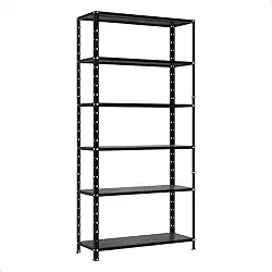 Estante Multiuso Metálica Preta com 6 Prateleiras Reguláveis, Livreiro e Nicho Organizador, Suporta até 30kg por Prateleira – Ideal para Organizar e Decorar Seu Ambiente com Estilo