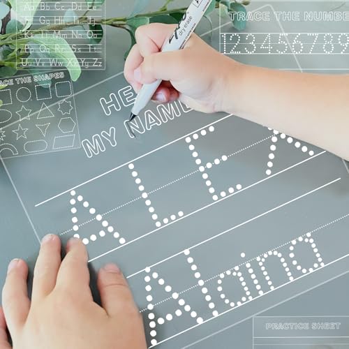 Personalized Name Acrylic Dry Erase Board Custom Engraved Handwriting Practice Board Customized Trace Boards Write Your Name Shape Letter Toys and Learning for Boys Girls