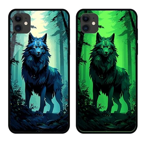 Luminous Phone case,Wolf Anime Phone Case in The Forest Silicone Shock Absorber Protective Case Scratch Resistant Tempered Glass Case Compatible Withi Phone 13 Pro