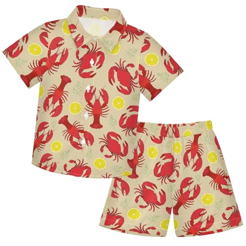 Image of visesunny Funny Boy's 2 Pieces Shirt and Short Set Casual Shirts Short Sleeve Beach Shorts Summer Outfits for 3-10 Years Kids