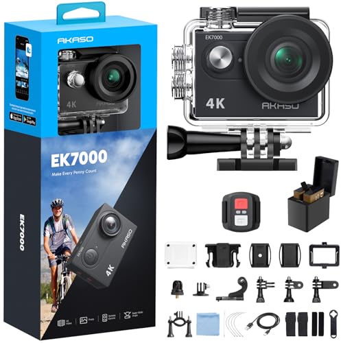 AKASO EK7000 4K30FPS 20MP WiFi Action Camera with EIS Ultra HD 131FT Waterproof Underwater Camera Remote Control 4X Zoom Support External Microphone Black