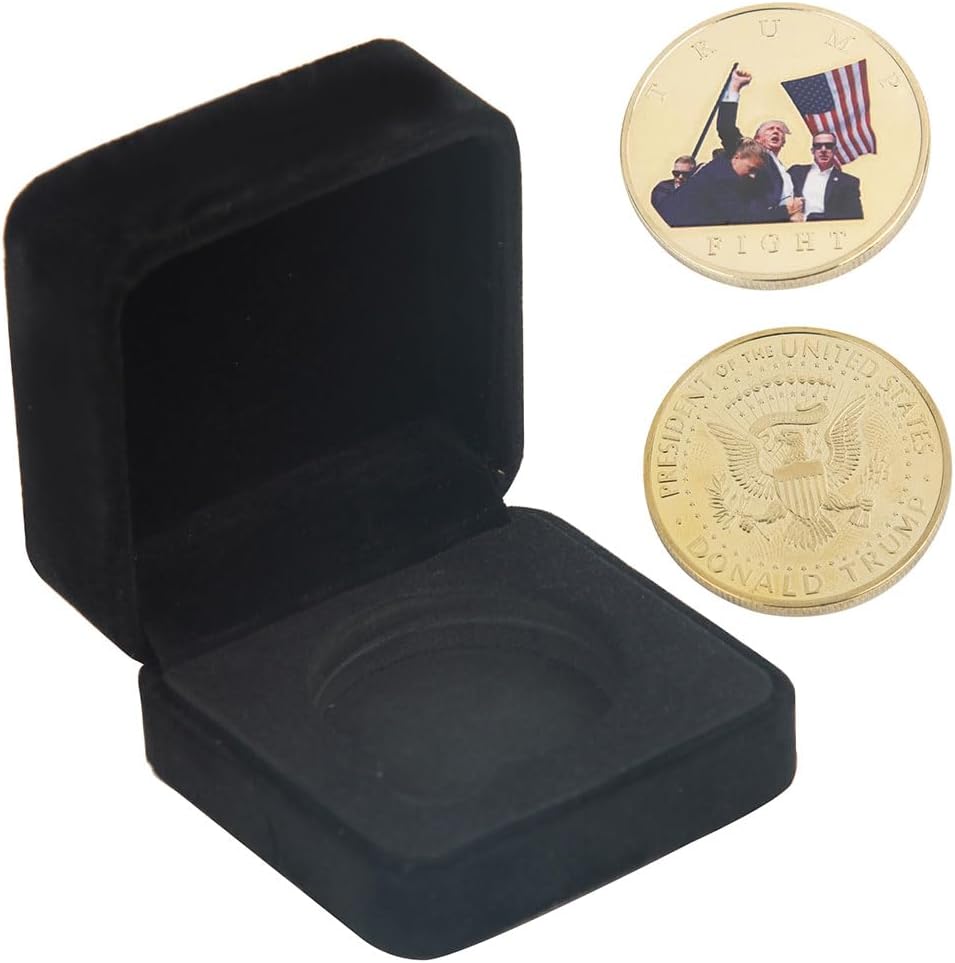 Trump Fight Assassination Fist Pump Coin You Missed Stronger Trump Survived Shot Trump 2024 Bullet Proof Shot Shooting Strong Coins Merchandise with Case Collectible Gifts