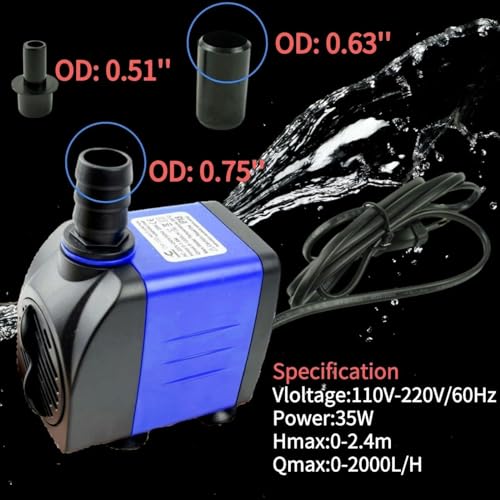 Image of Conquerall CHA-2000 2000L /H AC 110V 520GPH Submersible Pump 35W 7.87ft Tall with 1.8m Power Cord for Aquariums, Ponds, Pump Hydroponics, Hydroponics Systems, Waterfalls and Marine Water
