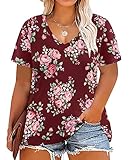 RITERA Plus Size Tunics for Womens 3X Floral Tee Shirts Casual Summer Stripe Tops Blouses Flowy Tops red Floral 3XL 22w 24w