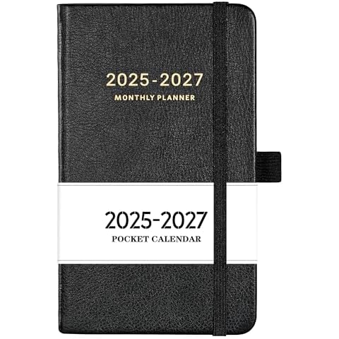 2025-2027 Pocket Planner - 3 Year Monthly Planner, Jan.2025 - Dec. 2027, 6.2" x 4", Pocket Planner with 60 Note Pages, Contacts, Back Pocket - Black Cover