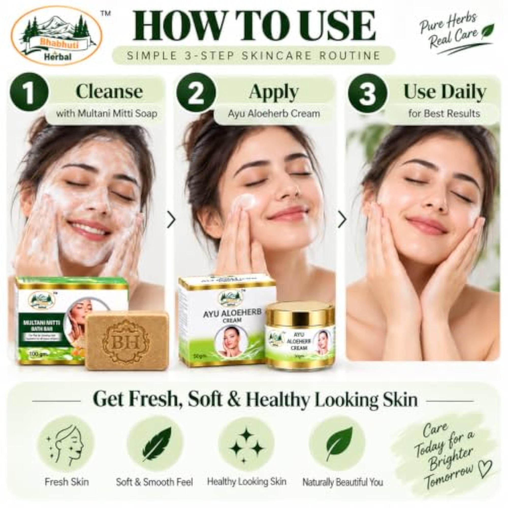 Natural Glowing Skin Nourishing Multani Mitti Soap & AYU ALOEHERB FACE CREAM Combo