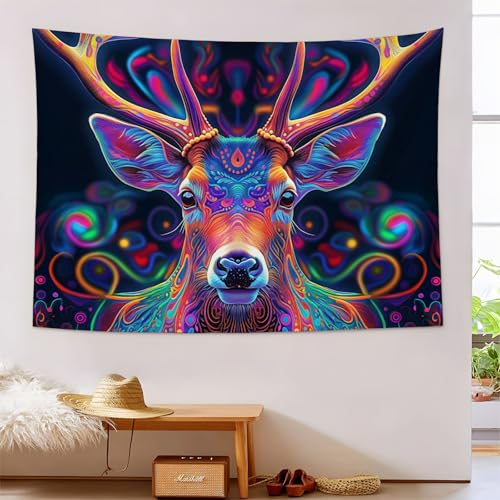 Tapiz de alce psicodélico y tapices bohemio psicodélico estéticos para pared de salón