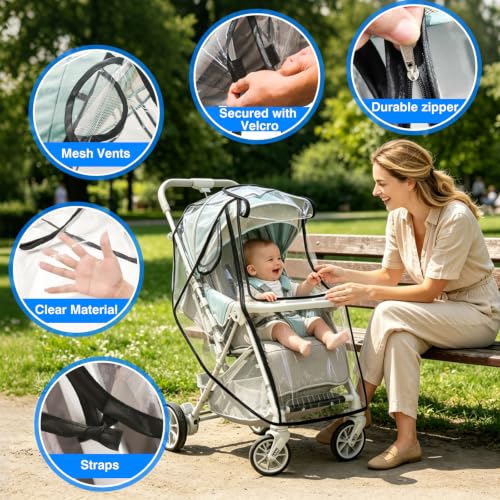 Image of TUPI Stroller Rain Cover, Protector for Wind, Rain, Dust, Snow-Universal | Outdoor Weather Shield with Clear View,Premium PVC Material,Easy to install,Durable Zipper Design,Breathable & Durable
