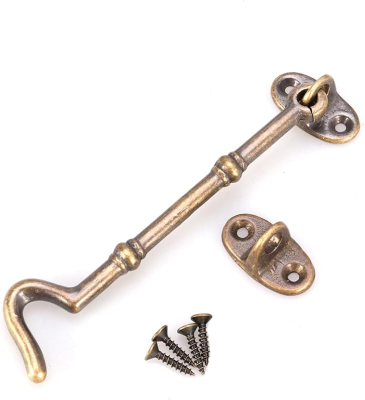 Balacoo Vintage Brass Cabin Hook with Screws Solid Polished Antique Finish for Doors Gates and Windows Durable and Easy to Install Decorative Latch