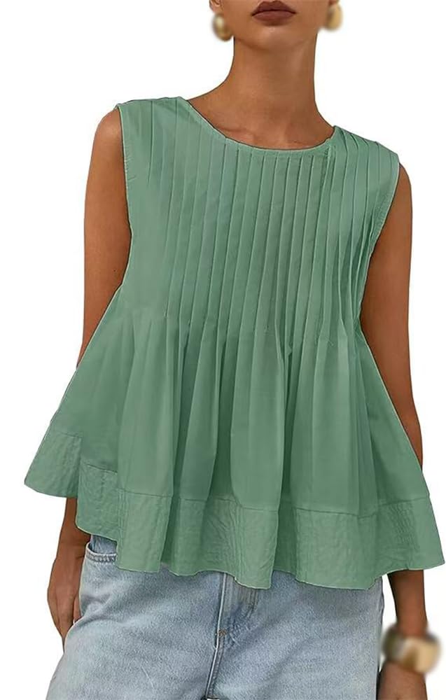 Generisch Ärmellose Bluse mit Peplum-Ausschnitt für Damen, 2025 Rundhalsausschnitt, Babydoll-Bluse, Peplum-Tops