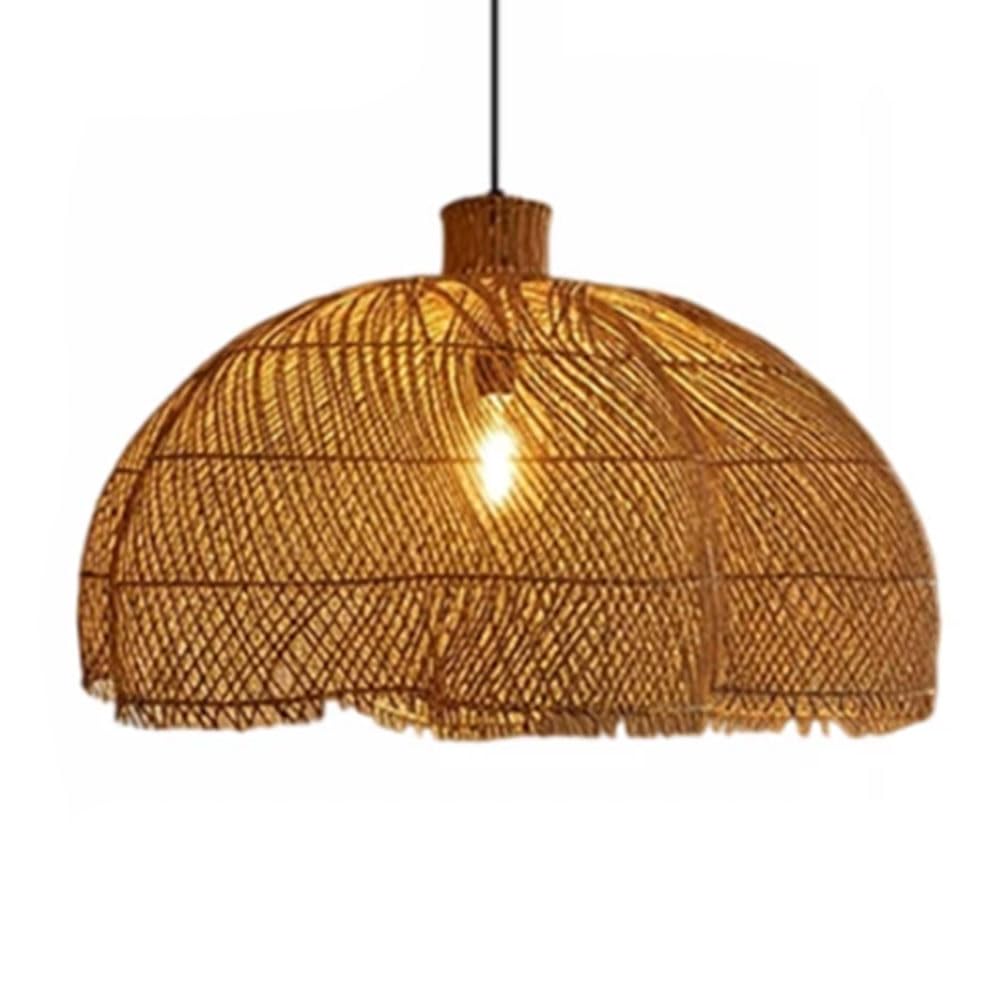 CSSYKV Southeast Asian Decor Chandeliers Large Dining Bamboo Light Fixture 23.6" Modern Creative Handwoven Wicker Lamps Beige Kitchen Island Light for Living Room Adjustable E27 Restaurant Tea Room