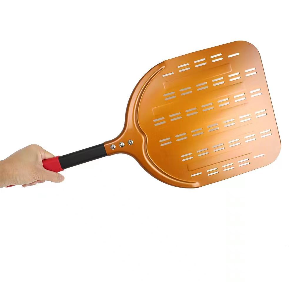 MRKU Pizzaschieber, Pfannenwender, hart eloxiert, kurzer Griff, quadratisch, Aluminium, antihaftbeschichtet