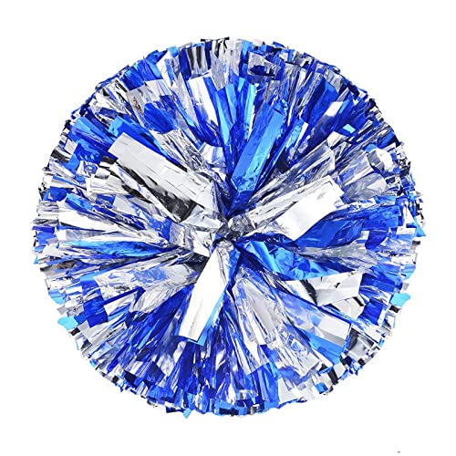 4 Pack Cheerleader Pom Poms 12 inch Cheerleading Poms Cheering Squad Pompoms Pom Cheering Team Foil Plastic Youth Pom for School Cheer Dance Kids Adults Team Spirit Cheering (4 Pack Blue/Silver)