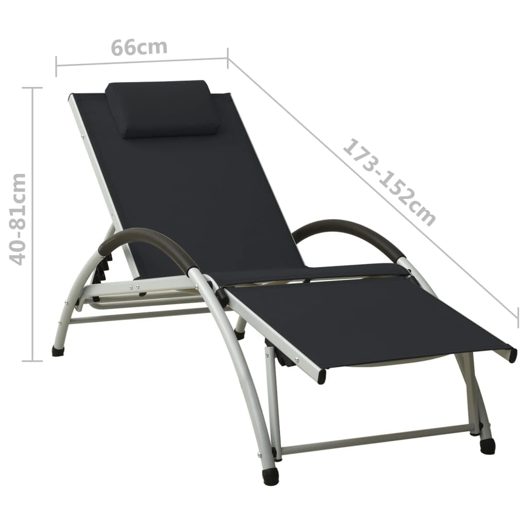 Leżak do opalania z poduszką, kolor czarny, regulowany i składany, odporny na warunki atmosferyczne stelaż aluminiowy, ergonomiczny leżak ogrodowy na balkon, taras i basen do relaksu