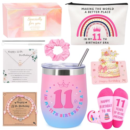 MOTONG 11 Year Old Girl Gifts Happy Birthday Gift for 11th Girl Present for 11 Year Old Girls Socks Pearl Necklace Bracelet for Teen Girls Daughter Niece Sisters Classmates