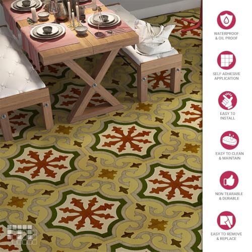 Image of Moroccan Tile Stickers | Waterproof Self Adhesive Peel & Stick Tile Decals for Kitchen Backsplash, Bathroom Wall, Floor, Furniture & Glass (8x8 Inch, Design 13, 36 Pic)