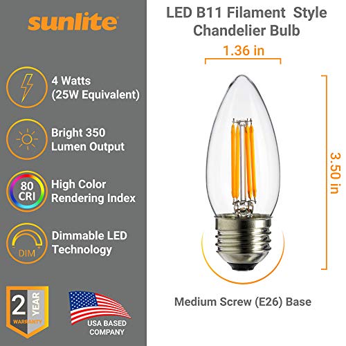 Sunlite Led Vintage Chandelier 4W (40W Equivalent) Light Bulb Medium (E26) Base, Warm White #TOP1