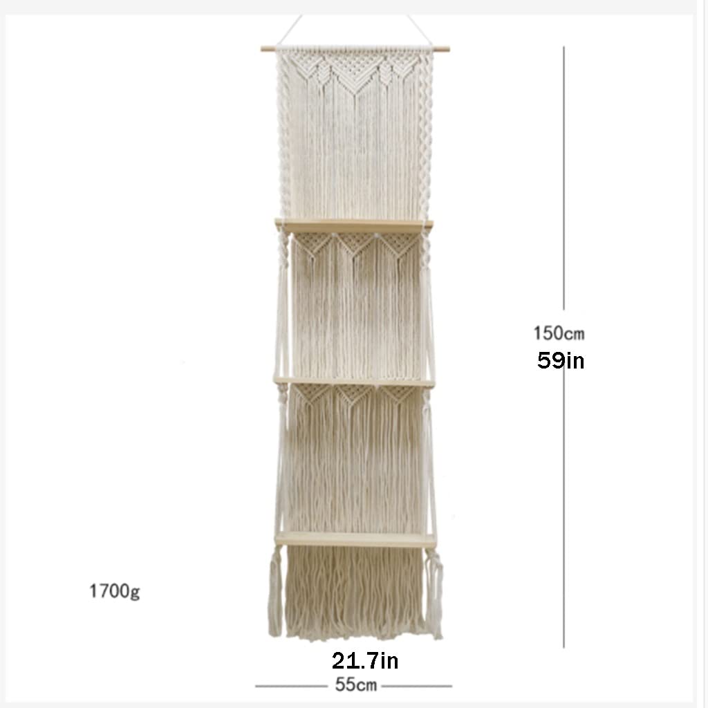 Tapices Macramé Tapiz Tejido a Mano de Estilo nórdico con Estante de Tres Capas, decoración de Pared Creativa