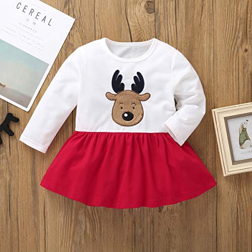 Haokaini 1-6T Girls Elk Long Sleeve Christmas Deer Round Cotton Dress Outfit for Toddler Baby - Afbeelding 3