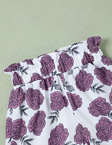 Image of Hipea Toddler Girl Outfits Floral Tops Sleeveless Tank Tops Shorts Headband Summer Clothes Set