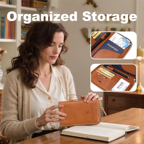 Multi-Functional RFID Passport Wallet, Passport Holder Holder for Travel Essentials, Secure ID Card Organizer with Anti-Theft Protection, Slim Leather Travel Wallet for Women Men (Black)3