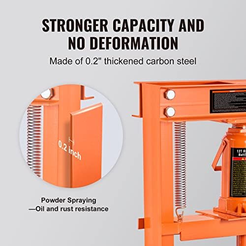 VEVOR Hydraulic Shop Press, 12 Ton H-Frame Hydraulic Garage/Shop Floor Press, Adjustable Shop Press with Press Plates, Heavy Duty Hydraulic Press for Garage, Shop, Workshop - 5