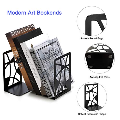 Bookends, Book Ends, Veecom Black Bookends for Heavy Books, Metal Book Ends for Office Decorative, Non Skid Book Holders for Shelves, 3 Pair Bookend Heavy Duty Book Stoppers - Thumbnail 4