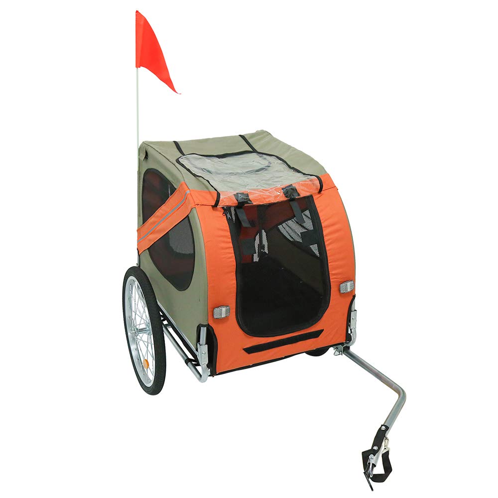 sarah Carrellino Rimorchio per Cani Animali Domestici da Bicicletta 137 x 73 x 90 Trailer Biciclette, Rimorchio Bicicletta per Cani con Frizione e Cinture di Sicurezza（Grigio Arancio）