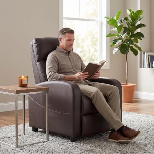 Image of Manual Massage Recliner Chair, Oversized Lazy Boy Reclining Sofa with 8 Massage Modes, Adjustable Backrest & Extended Footrest, Ergonomic Single Recliner Couch for Living Room, Bedroom, Brown