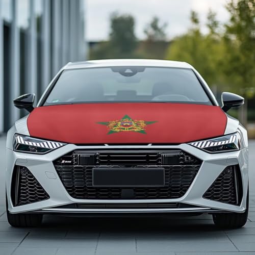 Image of Car Hood Cover Morocco Flag Print Car Hood Protector Waterproof Universal Automotive Exterior Accessories Patriotic Decorations for Compact Vehicles Sedans Trucks SUVs for Sports Events