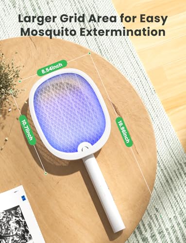 Image of YISSVIC Electric Fly Swatter Foldable Bug Zapper Racket 2 in 1 Mosquito Killer with Purple Attractant Light Rechargeable 1800mAh for Indoor Home Backyard Patio Camping (2, White)