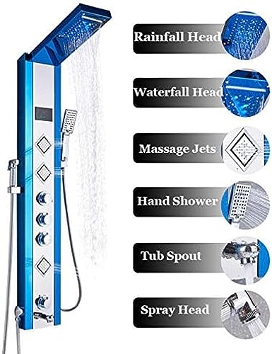 Columna de ducha con panel LED, cascada, pantalla digital LCD, rociador bidet y masaje miniatura 6