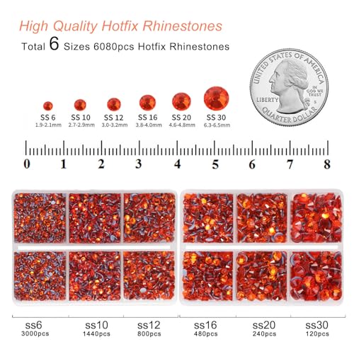 Image of BEADSLAND Hotfix Rhinestones, 6080PCS Orange Rhinestones for Clothes Crafts Mixed 6 Sizes with Wax Pencil and Tweezers Kit, SS6-SS30, Hyacinth