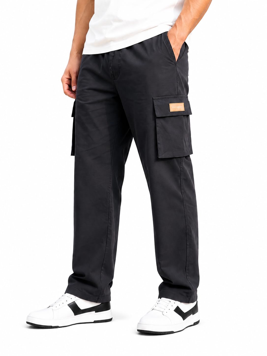 Generic Men's Black Cargo Track Pant Grey - Image 1