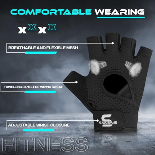 SAWANS Gym Gloves for Men & Women Ladies Weight Lifting Gloves Fitness Workout Breathable Training Non-Slip Grip Silicone Palm Protection Exercise Snug fit Hanging Pull-Ups Dumbbell - Image 4