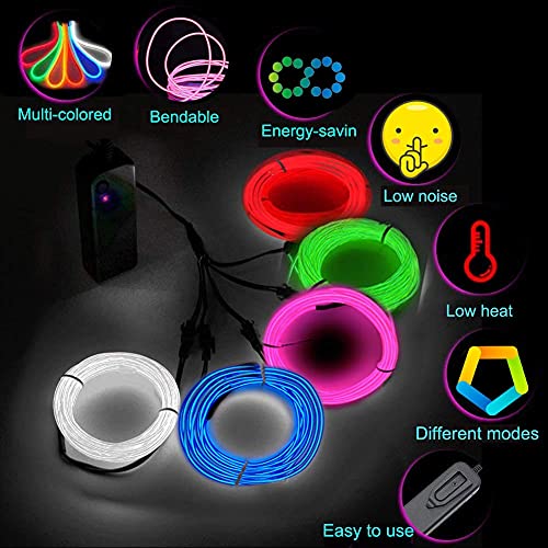 Image of MaxLax EL Wire, Noise Reduction Neon Light 5 in 1 Meter (red,White,Blue,Green,Pink), Electroluminescent Wire for Halloween Decoration, Christmas Party, DIY Decoration