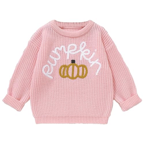 Toddler Ribbed Knit Sweater Halloween Pumpkin Graphic Pullover Crochet Sweater Cute Crew Neck Long Sleeve Tops