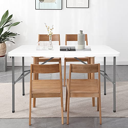 Mesa plegable de 4 pies, mesas plegables resistentes para interiores y exteriores, mesa de comedor de plástico portátil plegable con asa para picnic, fiesta, camping (4 pies)
