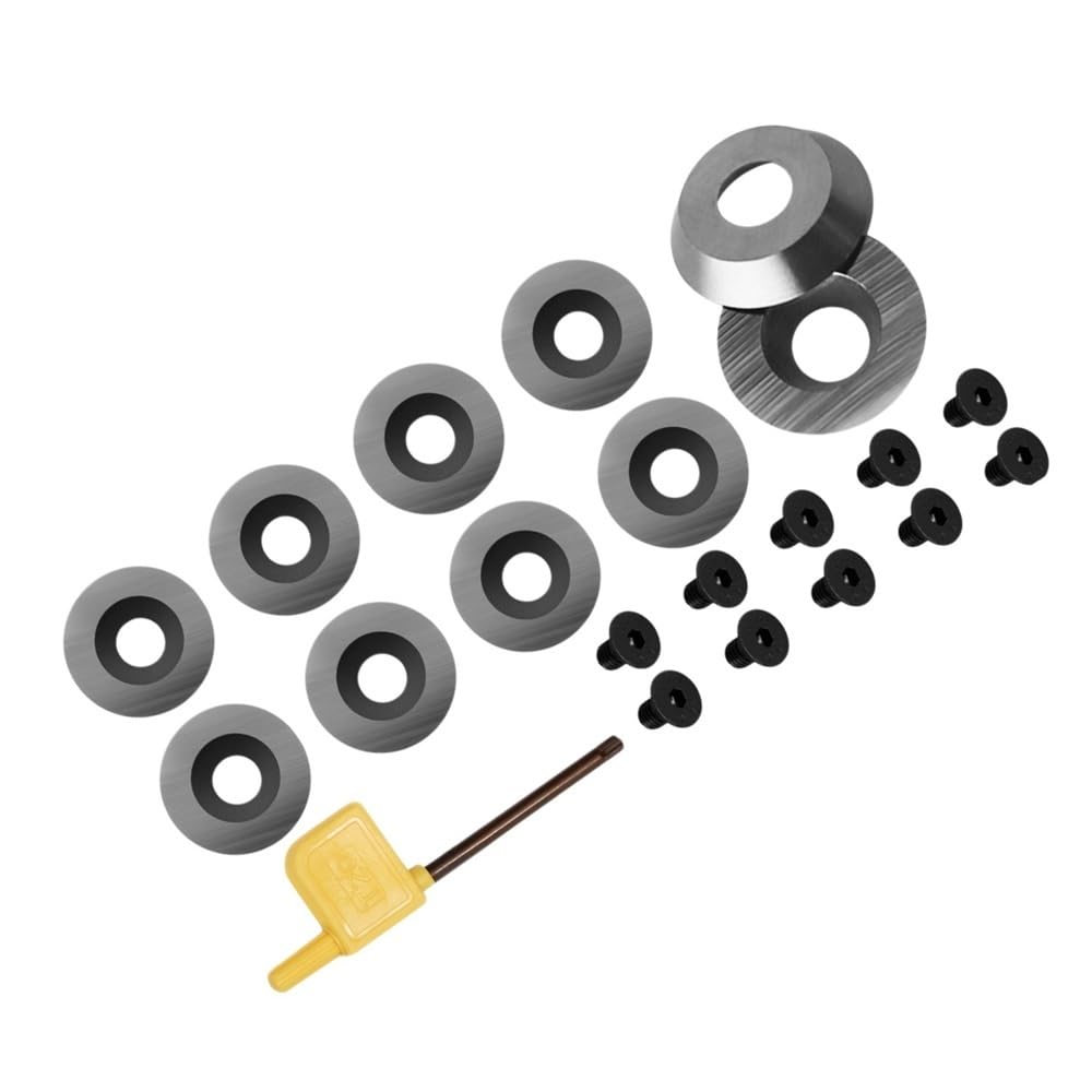Llmwfa One Color 1 Set Carbide Turning Inserts 30 Degree With Screws Spanner Kit, Woodworking Lathe Tool Round Cutters(18X3mm)